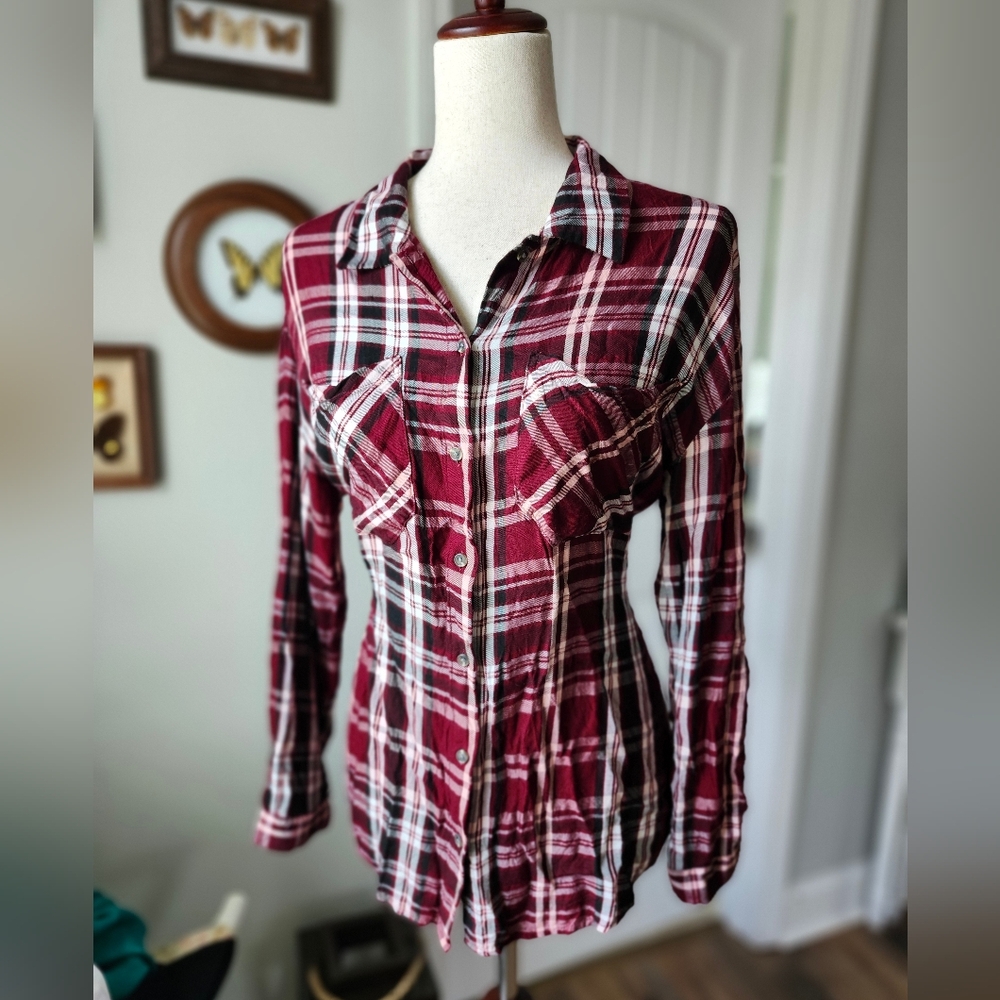 Lord & Taylor Burgundy Plaid Button-Down Shirt